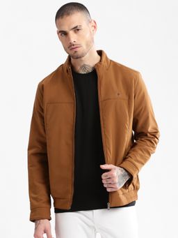 SHOWOFFFF - Mens Brown Solid Bomber Jacket