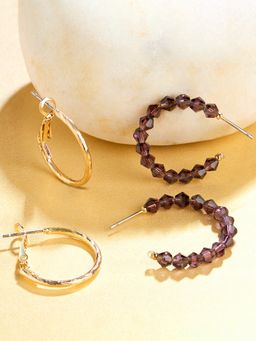 Accessorize London - Women's purple Amber Set of 2 Facet Beads Hoop Earrings Pack