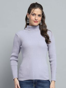 Monte Carlo - Womens Solid Lavender Turtle Neck Full Sleeve Sweater