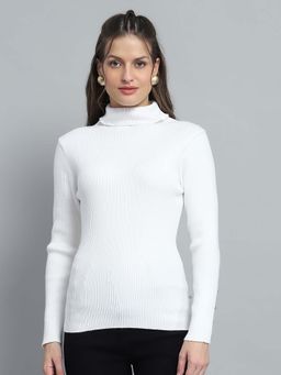 Monte Carlo - Womens Solid White Turtle Neck Full Sleeve Sweater