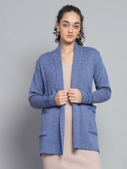 Monte Carlo - Womens Self Design Blue Front Open Full Sleeve Cardigan