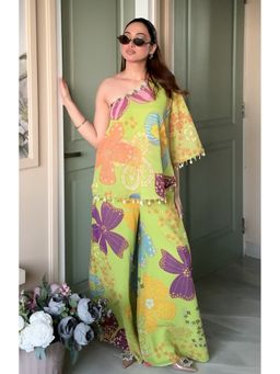 Label Kanupriya - Parrot Green Floral One-Shoulder Co-Ord