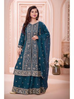 Lagorii - Teal Blue Zari Embroidered Palazzo With Kurti & Dupatta