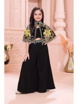 Lagorii - Black Embroidered Cape Style Palazzo with Top & Jacket