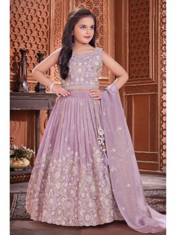 Lagorii - Purple Embroidered Lehenga With Choli & Dupatta