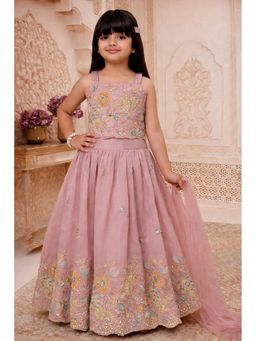 Lagorii - Onion Pink Floral Embroidered Lehenga With Choli & Dupatta