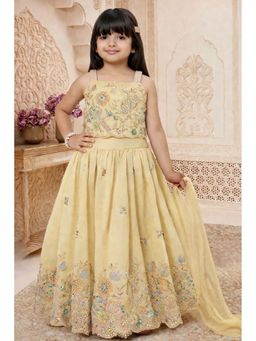 Lagorii - Fawn Floral Embroidered Lehenga With Choli & Dupatta