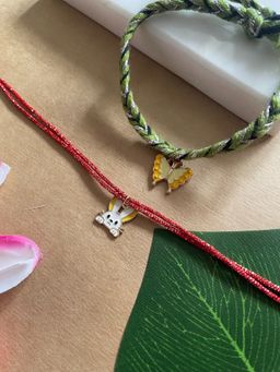 Digital Dress Room - Gold Plated Butterfly and Rabbit Charms Rakhis (Pack of 2)