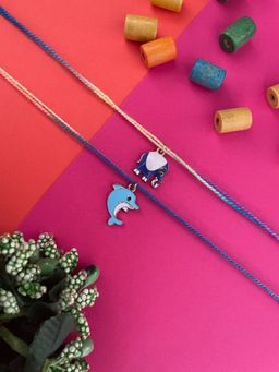 Digital Dress Room - Gold Plated Dolphin and Elephant Charm Rakhis (Pack of 2)