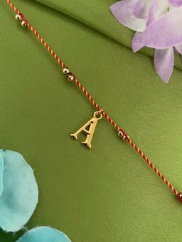 Digital Dress Room - A Letter Initial Gold Beads Thread Rakhi