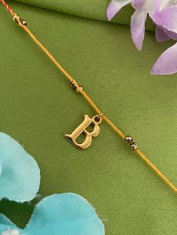 Digital Dress Room - B Letter Initial Gold Beads Thread Rakhi