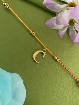 Digital Dress Room - C Letter Initial Gold Beads Thread Rakhi