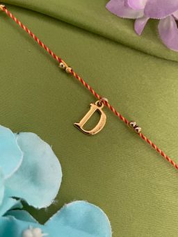 Digital Dress Room - D Letter Initial Gold Beads Thread Rakhi