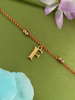 Digital Dress Room - F Letter Initial Gold Beads Thread Rakhi