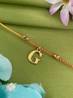 Digital Dress Room - G Letter Initial Gold Beads Thread Rakhi