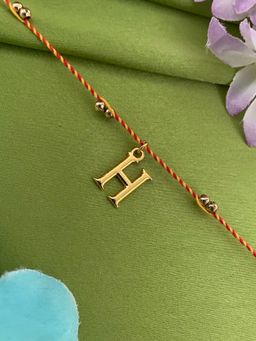 Digital Dress Room - H Letter Initial Gold Beads Thread Rakhi