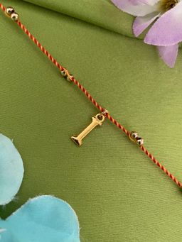 Digital Dress Room - I Letter Initial Gold Beads Thread Rakhi