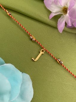 Digital Dress Room - J Letter Initial Gold Beads Thread Rakhi