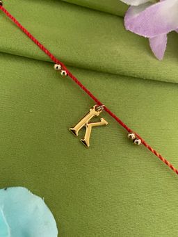 Digital Dress Room - K Letter Initial Gold Beads Thread Rakhi