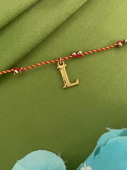 Digital Dress Room - L Letter Initial Gold Beads Thread Rakhi