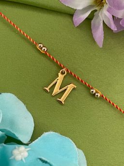 Digital Dress Room - M Letter Initial Gold Beads Thread Rakhi
