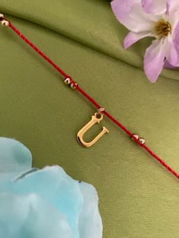 Digital Dress Room - U Letter Initial Gold Beads Thread Rakhi
