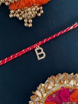 Digital Dress Room - B Letter Gold Plated Ad Stone Initial Charm Rakhi