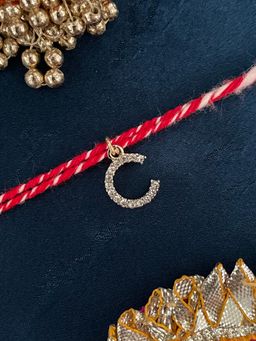 Digital Dress Room - C Letter Gold Plated Ad Stone Initial Charm Rakhi