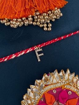 Digital Dress Room - F Letter Gold Plated Ad Stone Initial Charm Rakhi