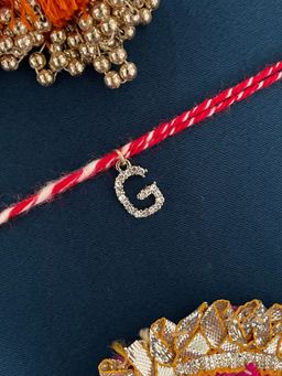Digital Dress Room - G Letter Gold Plated Ad Stone Initial Charm Rakhi