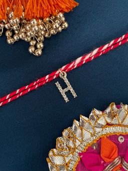 Digital Dress Room - H Letter Gold Plated Ad Stone Initial Charm Rakhi