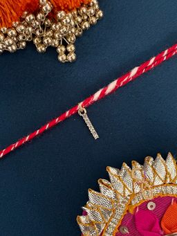 Digital Dress Room - I Letter Gold Plated Ad Stone Initial Charm Rakhi