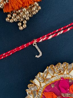 Digital Dress Room - J Letter Gold Plated Ad Stone Initial Charm Rakhi