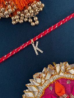Digital Dress Room - K Letter Gold Plated Ad Stone Initial Charm Rakhi