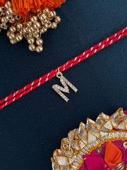 Digital Dress Room - M Letter Gold Plated Ad Stone Initial Charm Rakhi