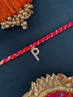 Digital Dress Room - P Letter Gold Plated Ad Stone Initial Charm Rakhi