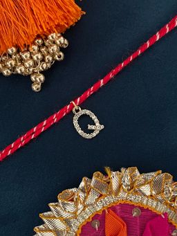 Digital Dress Room - Q Letter Gold Plated Ad Stone Initial Charm Rakhi