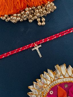 Digital Dress Room - T Letter Gold Plated Ad Stone Initial Charm Rakhi