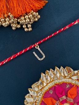 Digital Dress Room - U Letter Gold Plated Ad Stone Initial Charm Rakhi