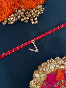 Digital Dress Room - V Letter Gold Plated Ad Stone Initial Charm Rakhi