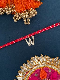 Digital Dress Room - W Letter Gold Plated Ad Stone Initial Charm Rakhi