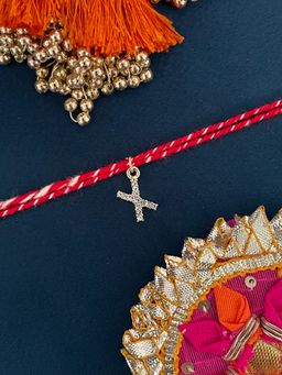 Digital Dress Room - X Letter Gold Plated Ad Stone Initial Charm Rakhi