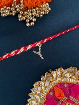 Digital Dress Room - Y Letter Gold Plated Ad Stone Initial Charm Rakhi