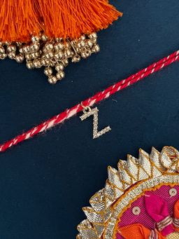 Digital Dress Room - Z Letter Gold Plated Ad Stone Initial Charm Rakhi