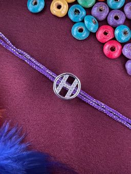 Digital Dress Room - H Letter Silver Plated Diamond Initial Rakhi
