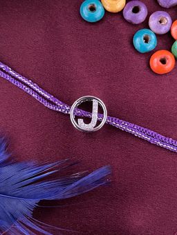 Digital Dress Room - J Letter Silver Plated Diamond Initial Rakhi