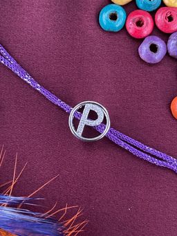 Digital Dress Room - P Letter Silver Plated Diamond Initial Rakhi