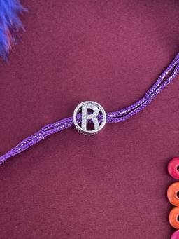 Digital Dress Room - R Letter Silver Plated Diamond Initial Rakhi