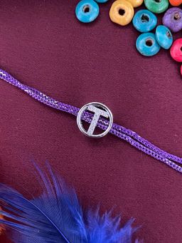 Digital Dress Room - T Letter Silver Plated Diamond Initial Rakhi