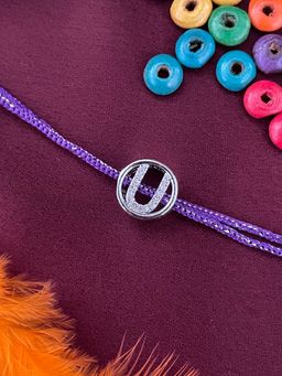 Digital Dress Room - U Letter Silver Plated Diamond Initial Rakhi
